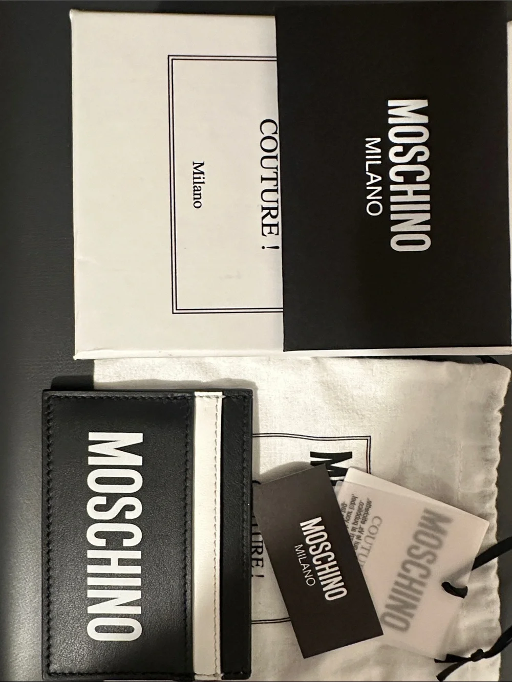 Moschino Black with White Logo Leather Card Case